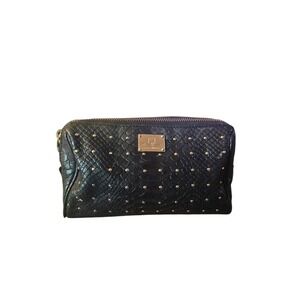 Rebecca Minkoff Black Embossed Studded Cosmetic Pouch Clutch Bag Gold Zip